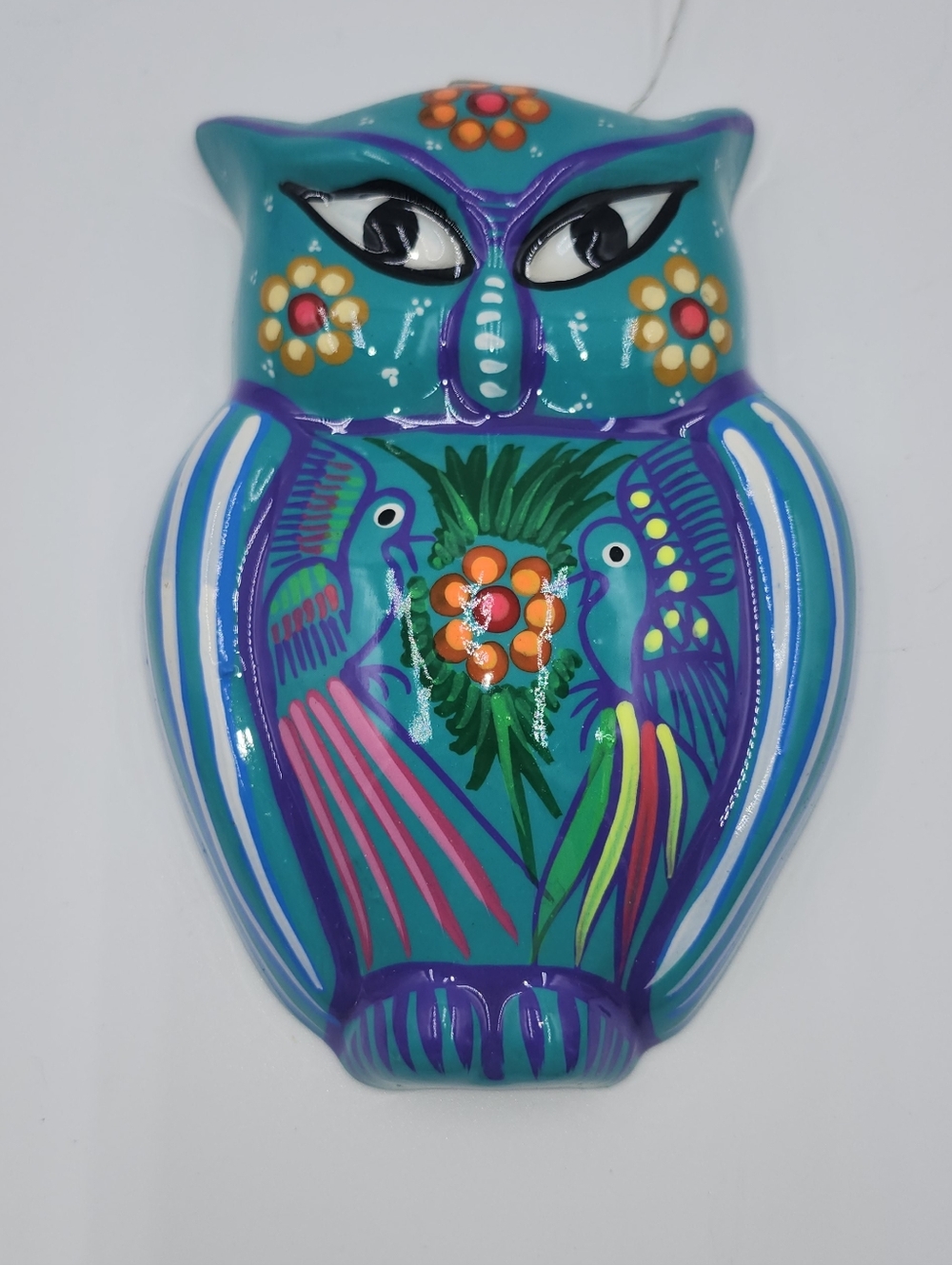 Wall Art Owl Made in Mexico of Terracotta turquoise blue 6.5"